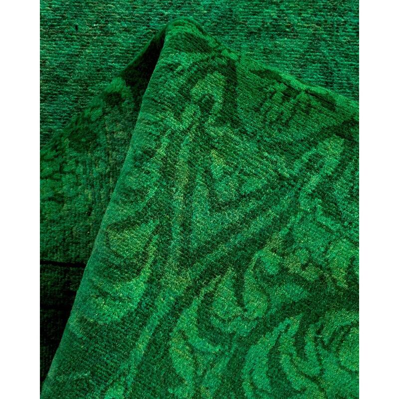 Overton Hand Knotted Wool Vintage Inspired Modern Contemporary Overdyed Green Area Rug - 2' 7" x 18' 1"