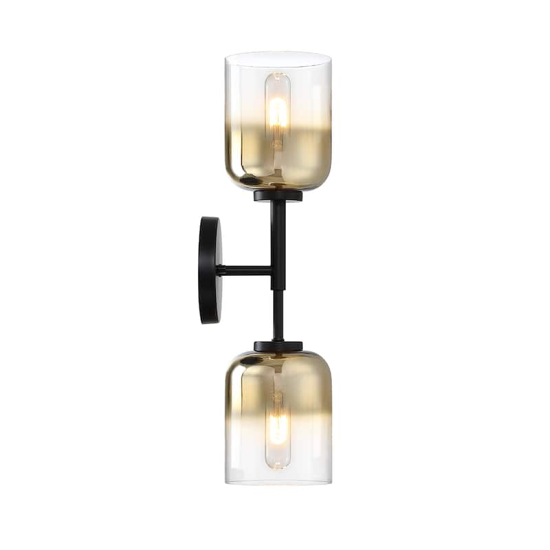Gatsby 5.25 in. 2-Light Matte Black Wall Sconce Light with Gold Ombre Shades for Bathrooms