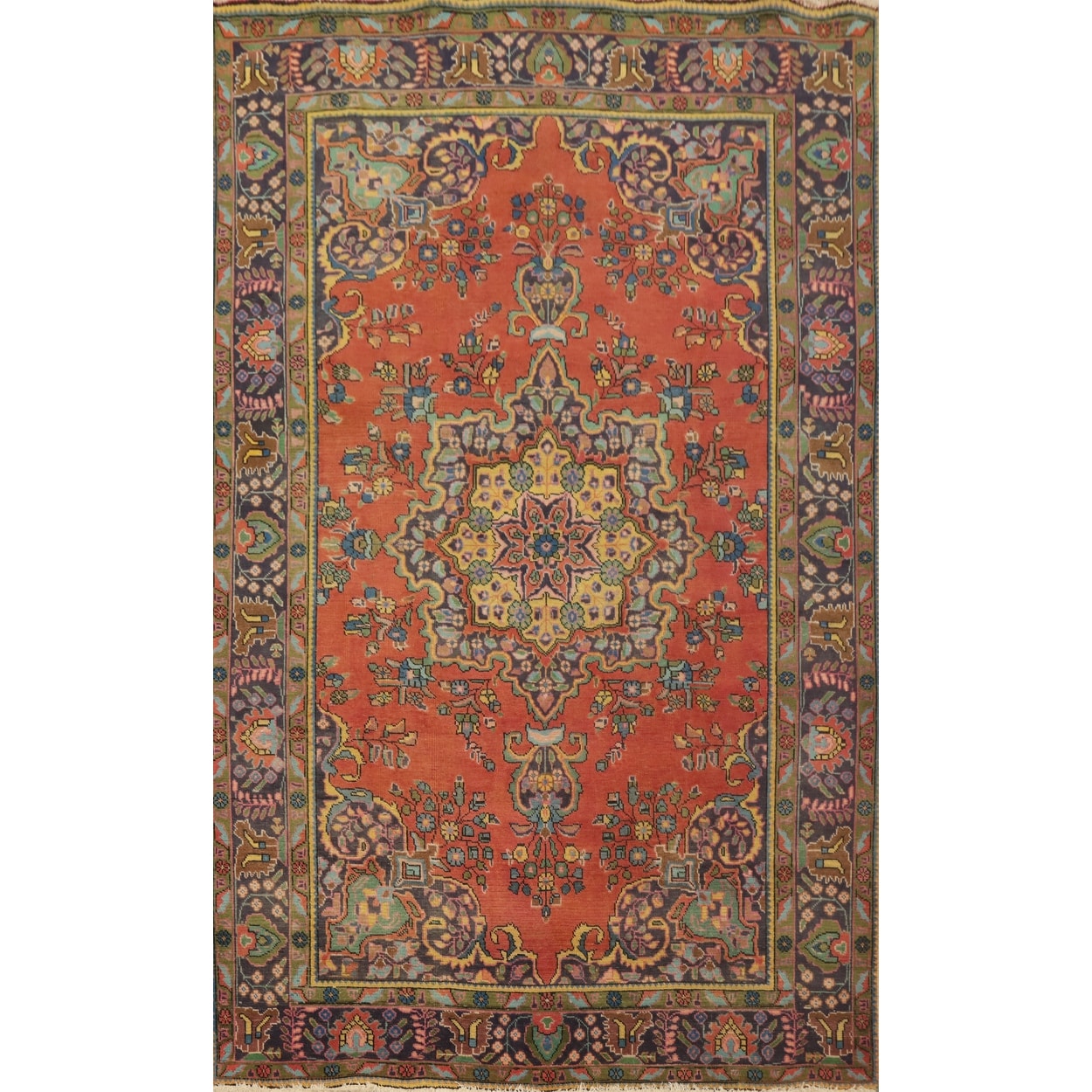 Hand Knotted Oriental 100% Wool Carpet Traditional Floral Oranges & Rust Tabriz Area Rug - 9' 5'' X 6' 5''