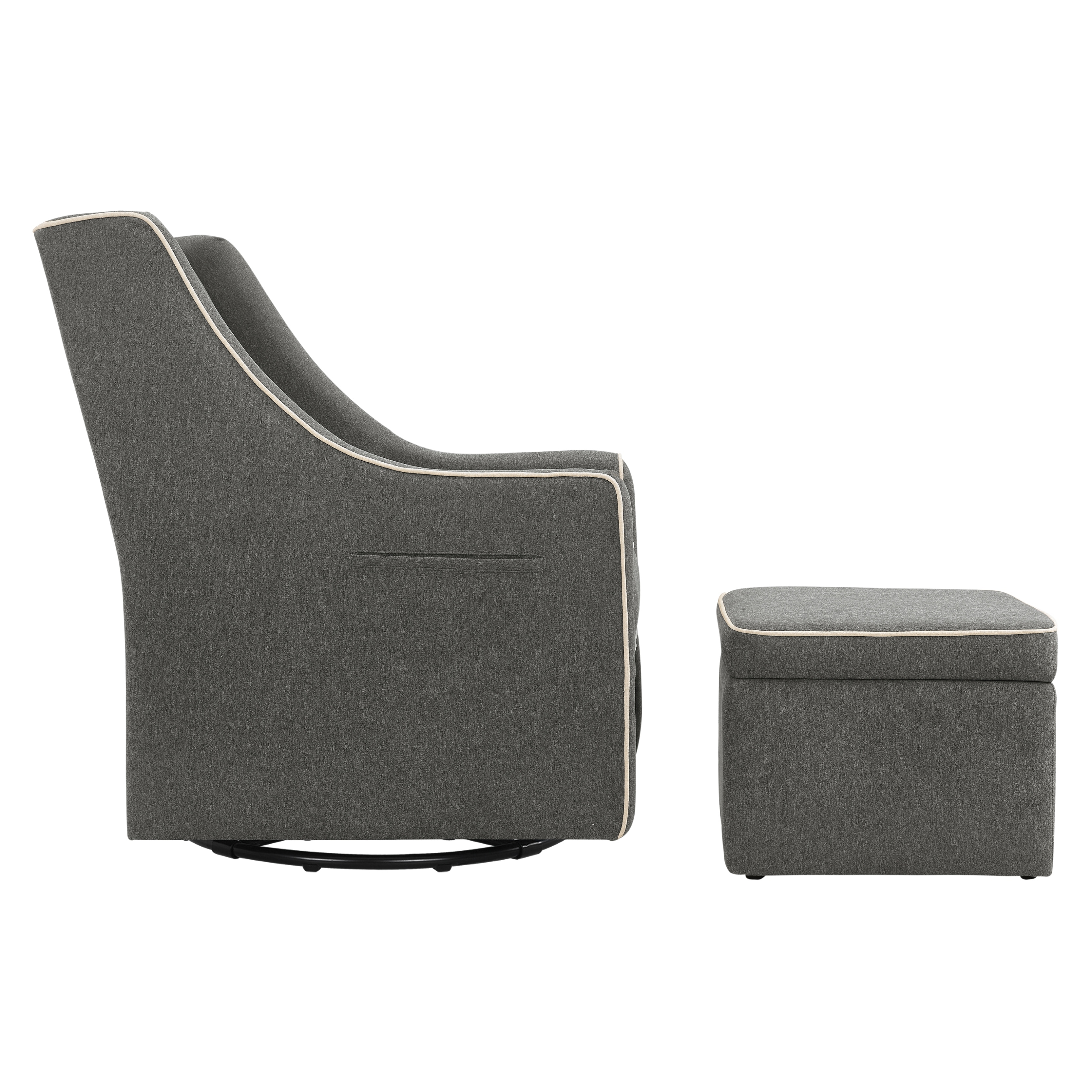 Owen Glider and Storage Ottoman in Dark Grey with Cream Piping