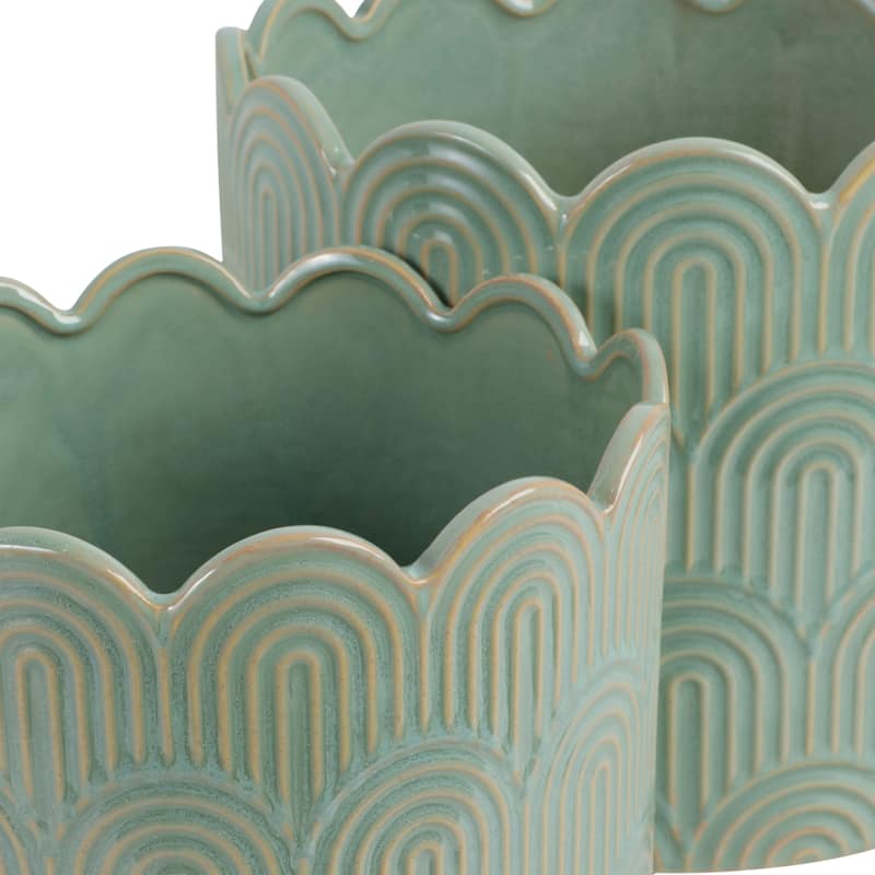 Stoneware Planters Scallop Design and Curved Rim Detail (Set of 2)