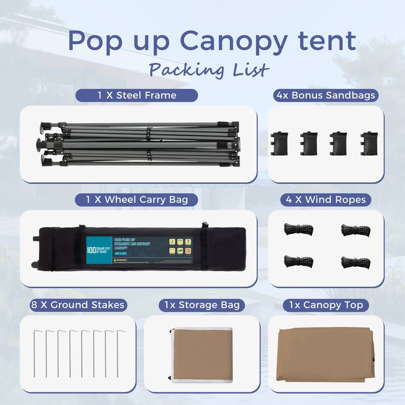 10' x 10' Pop Up Outdoor Canopy Tent Commercial Instant Reinforce Canopies with Wheel Carry Bag & Storage Pocket