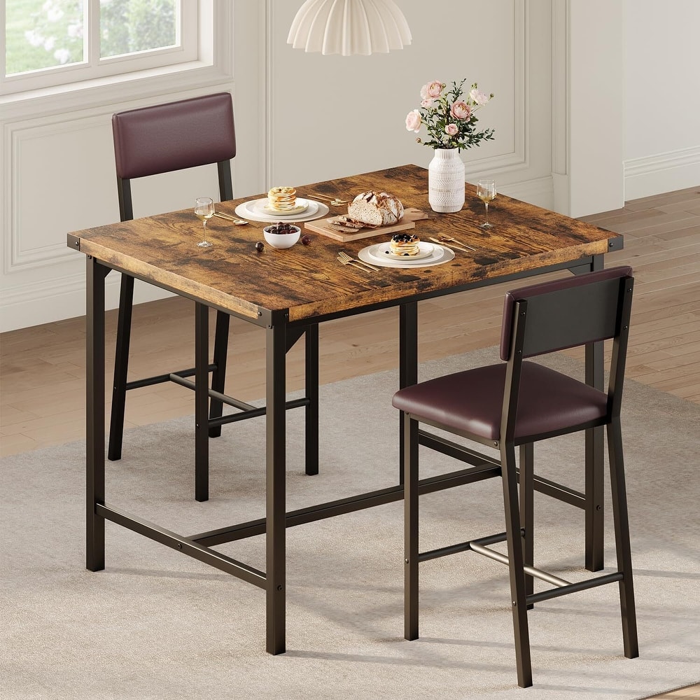 Counter Height Kitchen Dining Table Set with 2 Upholstered Bar Stools for Dining Room