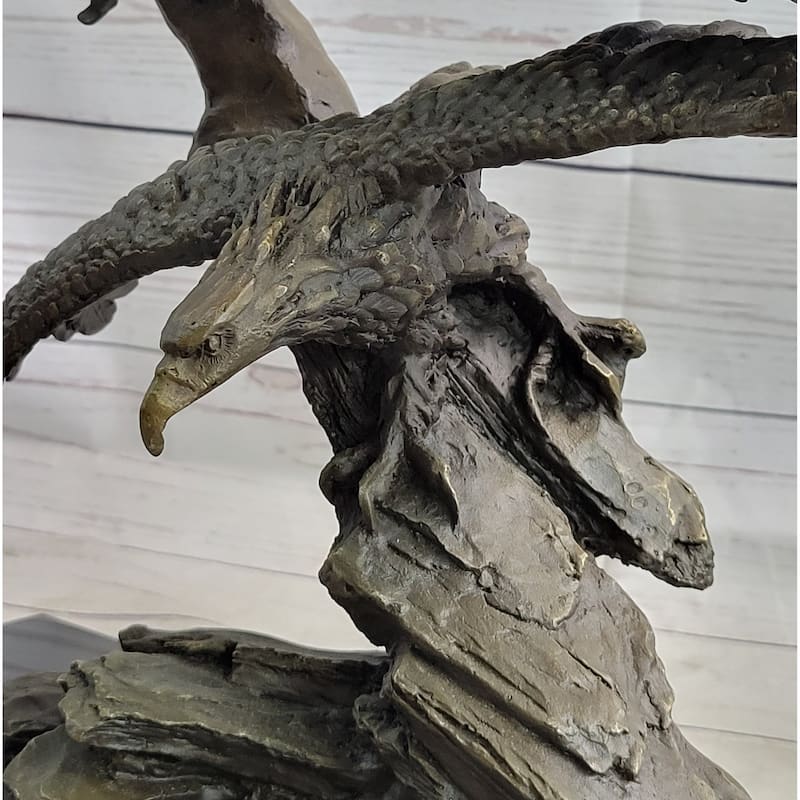 Two Eagles In Flight Bronze Metal Sculpture Statue Eagle Figure On Marble Base