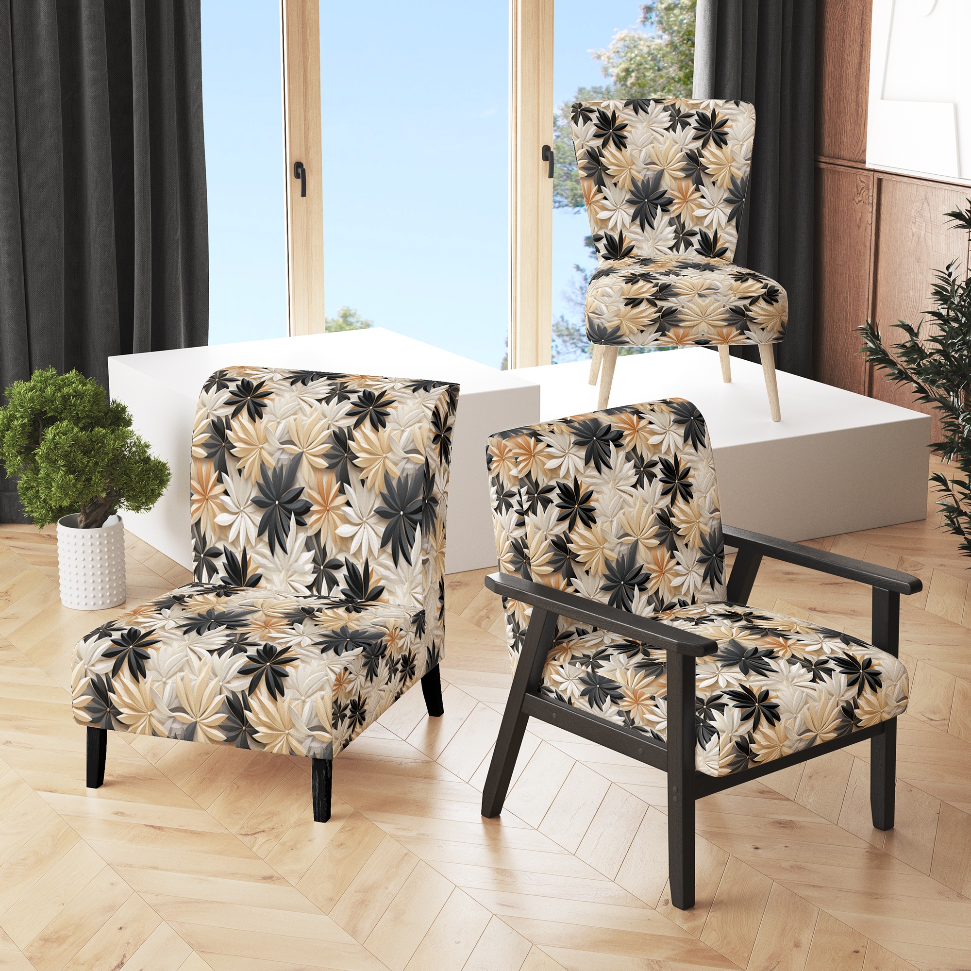 Black sales floral chair