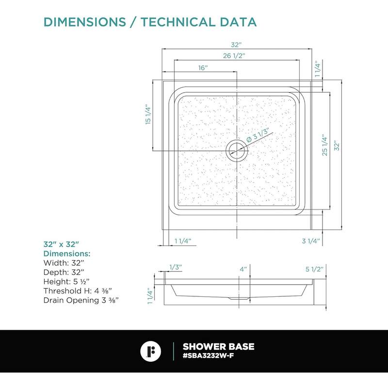 Frameless Clear Tempered Shower Glass Door with Shower Base Kit