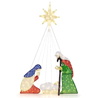 Costway 6 FT Lighted Nativity Scene with 240 LED Lights Zip Ties & - Multicolor - See Details