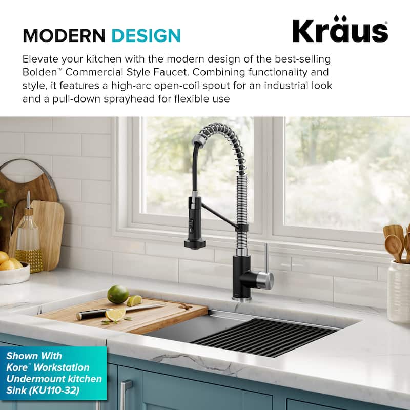 Kraus Bolden 2-Function 1-Handle Commercial Pulldown Kitchen Faucet