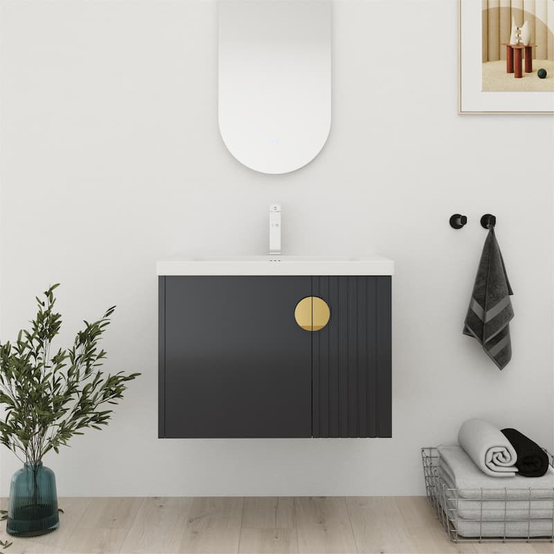 Bathroom Vanity With Sink In 24/28 Inch, Floating Bathroom Vanity With Soft Close Door - 27.8"W x 18.5"D x 20.7"H - Black