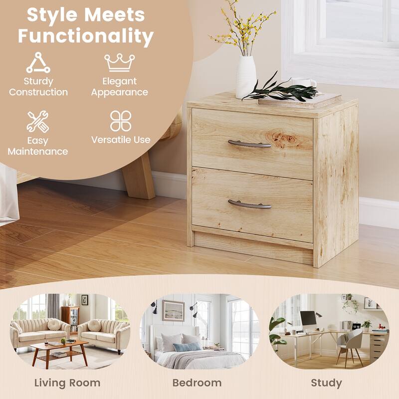Gymax 2PCS 2-Drawer Nightstand Modern Bedside Table w/ Storage for