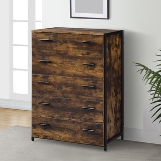knee length dresses for ladies Benzara Sea 48 Inch Tall Dresser Chest, 5 Drawers, Long Metal Handles,  Brown main image 0