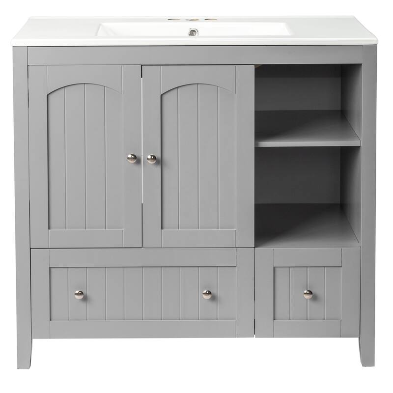 Modern Lacquered Bathroom Organizer Cabinet with Two Drawers and Dual Doors for Storage - 35.82”(H) x 18.11(W) x 32.28 (D)