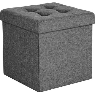 15 Inches Folding Storage Ottoman Bench,Holds up to 660 lb, Dark Gray
