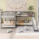 preview thumbnail 1 of 9, Full and Twin Size Bunk Bed with Slide, Wood Full and Twin Size L-Shaped Bunk Bed Frame for 4 with Ladders for Kids Teens, Grey Grey