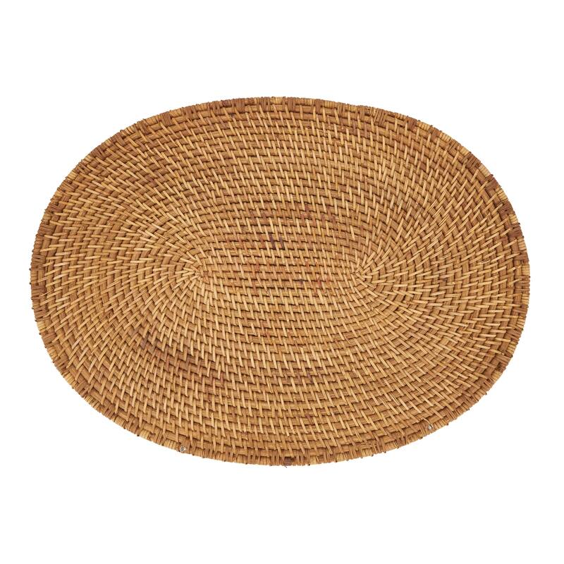 Rattan Placemats With Woven Design (Set of 4) - 14"x19" - Set of 4 - Caramel