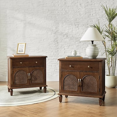 Georg Traditional 27"Tall Rattan Nightstand with Adjustable Feet Set of 2 by HULALA HOME