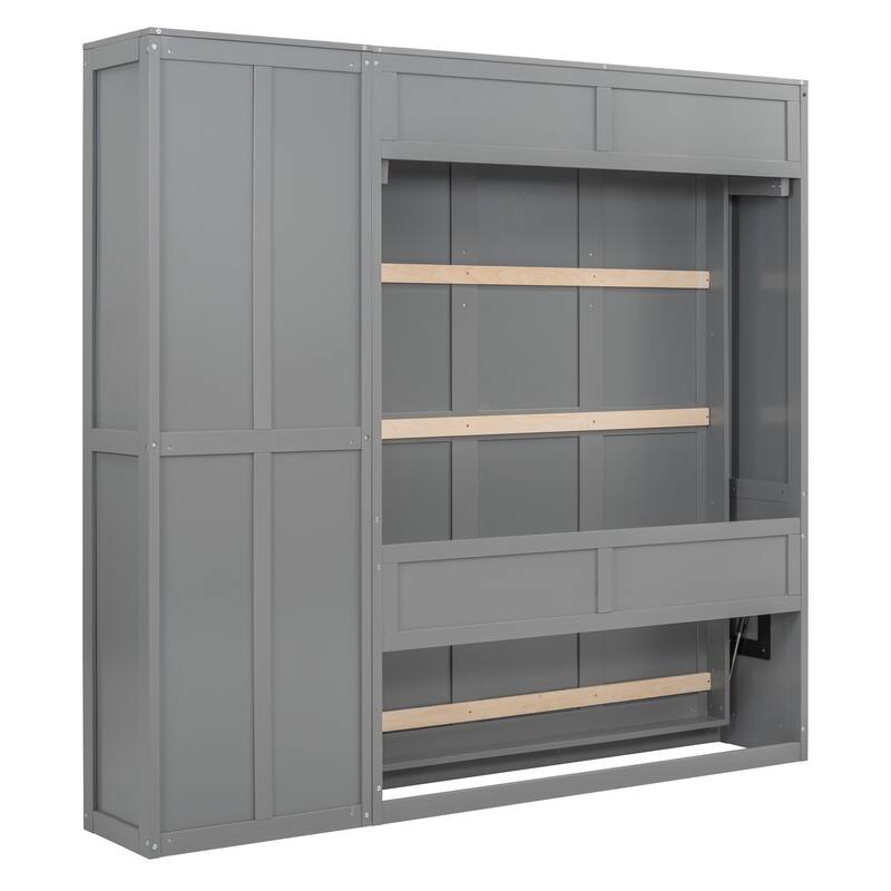 Full Size Smart Murphy Bed - 5-Tier Storage Cabinet Wall Bed with Adjustable Shelves