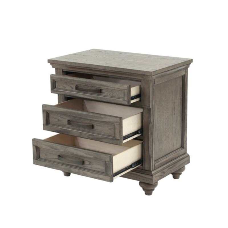3 Drawers Wooden Nightstand in Gray