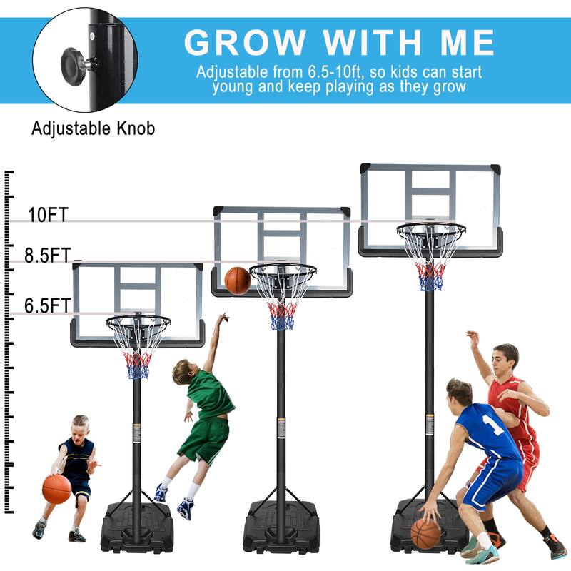 Portable Basketball Hoop Backboard System Stand Height Adjustable 6.6ft - 10ft with 44 Inch Backboard and Wheels