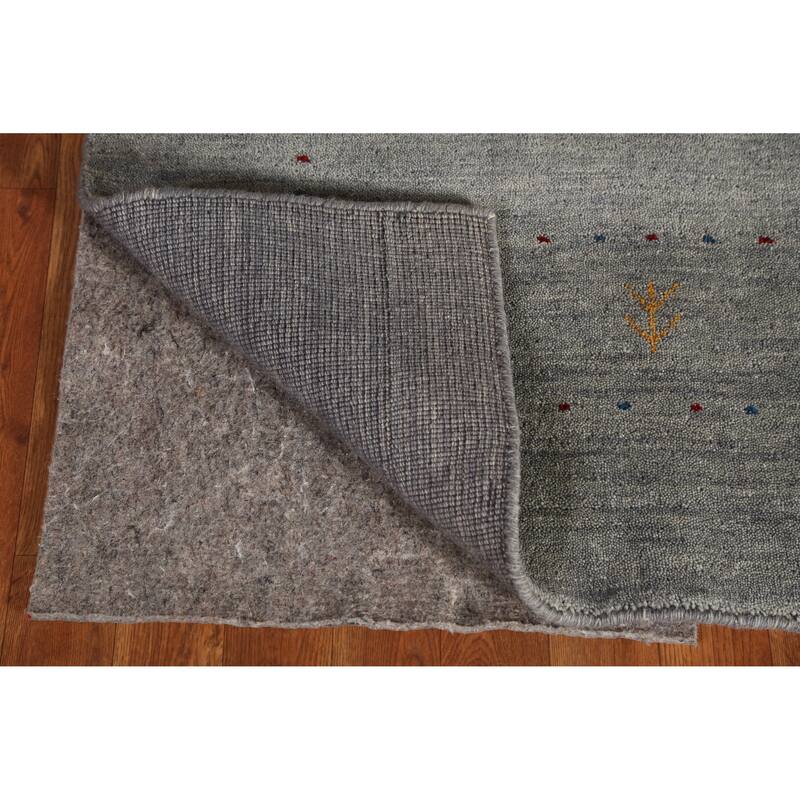 Tribal Modern Gabbeh Indian Rug Handmade Grey Wool Carpet - 5'5" x 7'8"