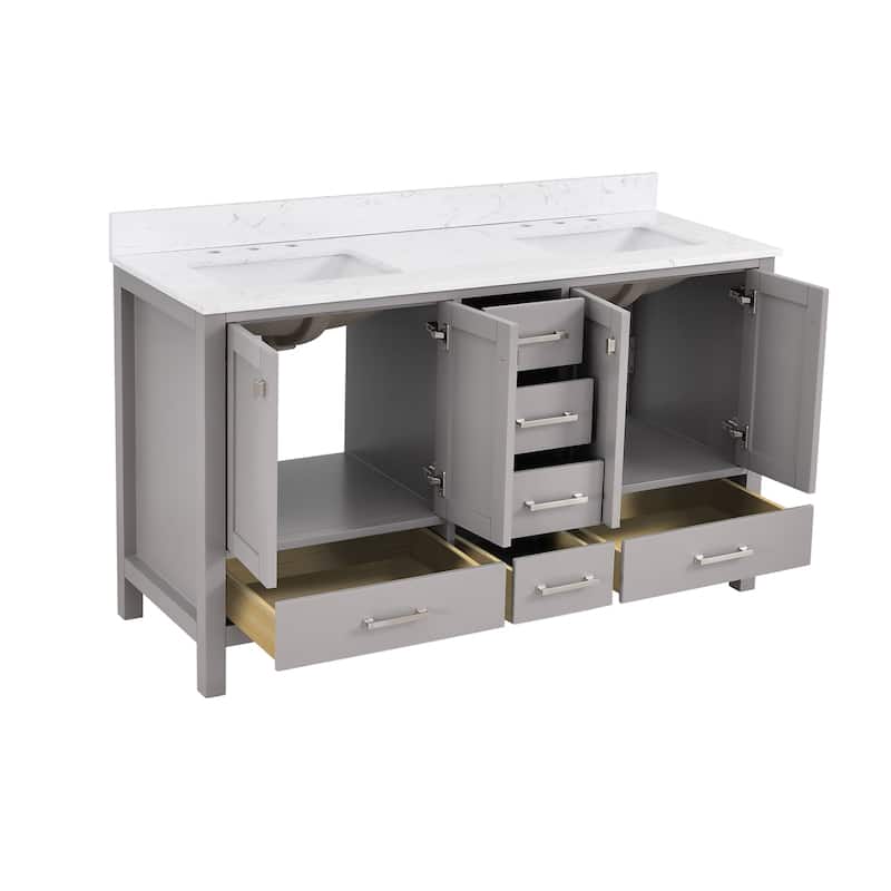 StarrySky 60 inch Undermount Double Sink Bathroom Vanity with Engineered Carrara Marble Top