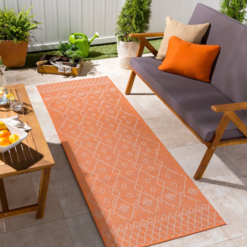 Artistic Weavers Ocalan Moroccan Tribal Outdoor Area Rug - 2'6" x 7'3" Runner - Orange