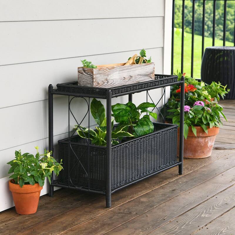 Household Essentials Raised 2-Tier Plant Stand with 2 Interchangeable Shelves