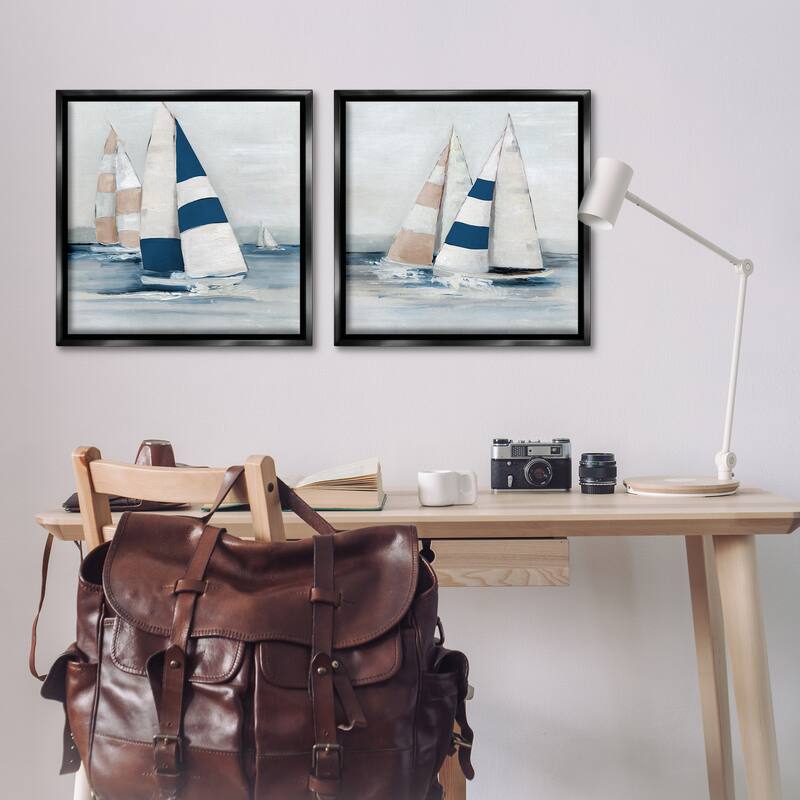 Stupell Sailboat Fleet Voyage Framed Floater Canvas Wall Art Design By Sally Swatland (Set of 2)