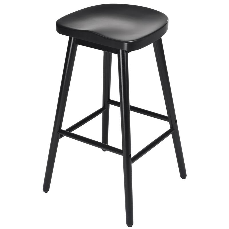 30.3" Solid Wood Bar Stools, Set of 2, Backless Saddle Seat Counter Stools with Footrests, Mid-Century Modern Bar Chairs