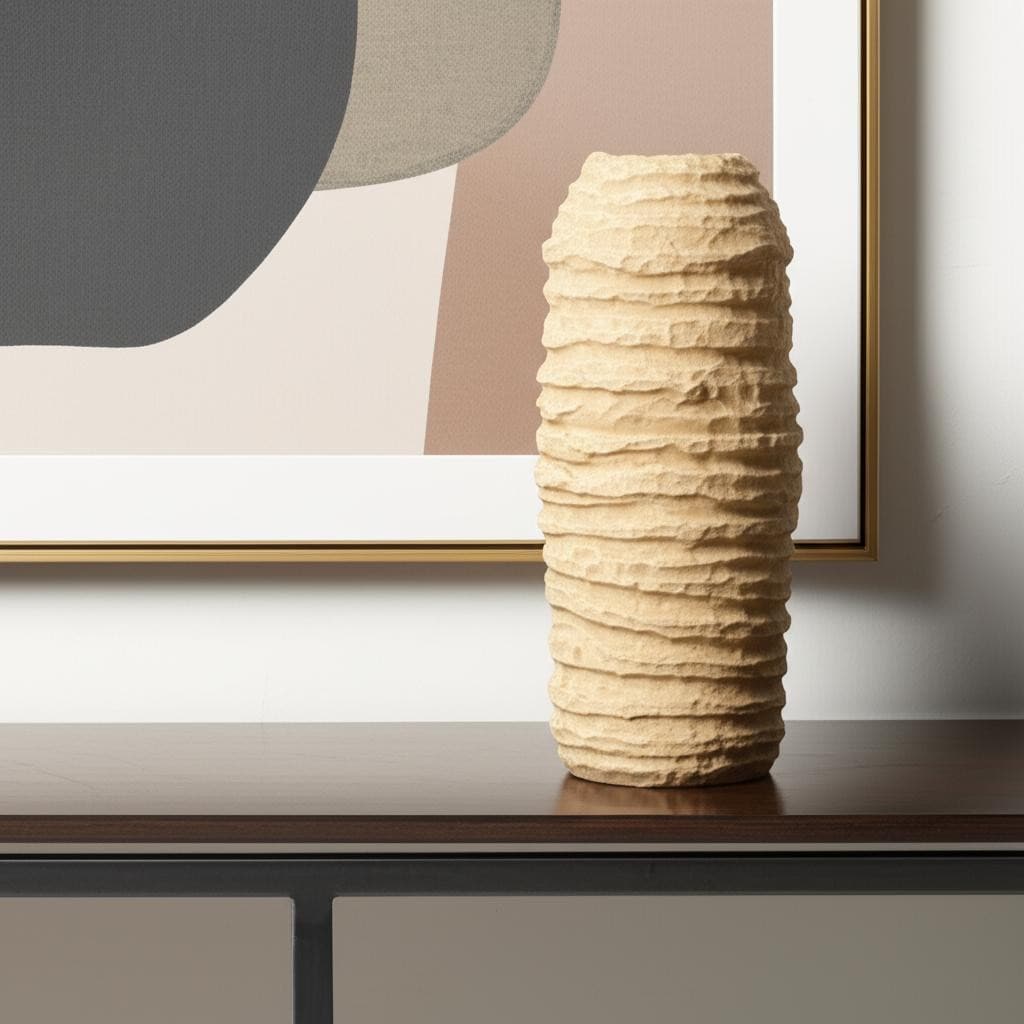 18" Beige Paper Mache Table Vase - 8.00