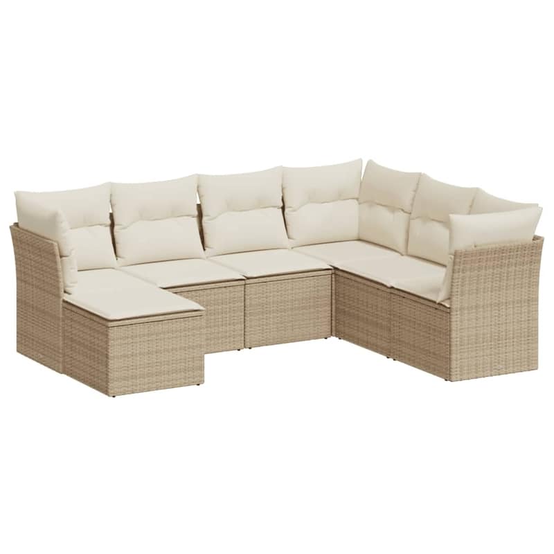 vidaXL Patio Sofa Set Beige Poly rattan, Powder-coated steel, Fabric - 21.7 x 21.7 x 14.6