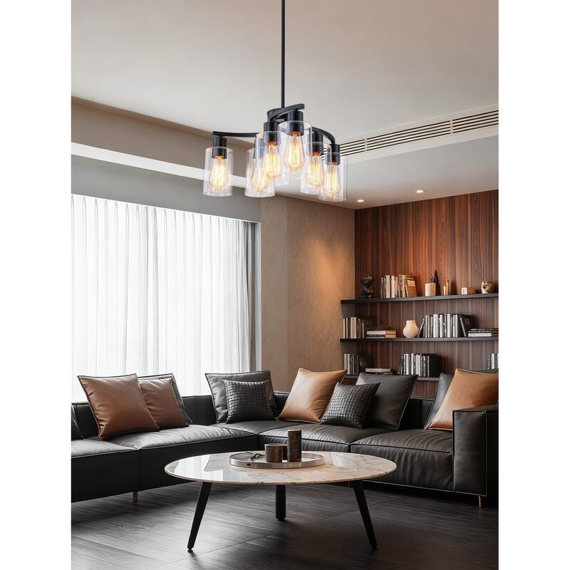 Modern Farmhouse 6-Light Chandeliers for Dining Room Light Fixture over Table with Clear Glass Shade