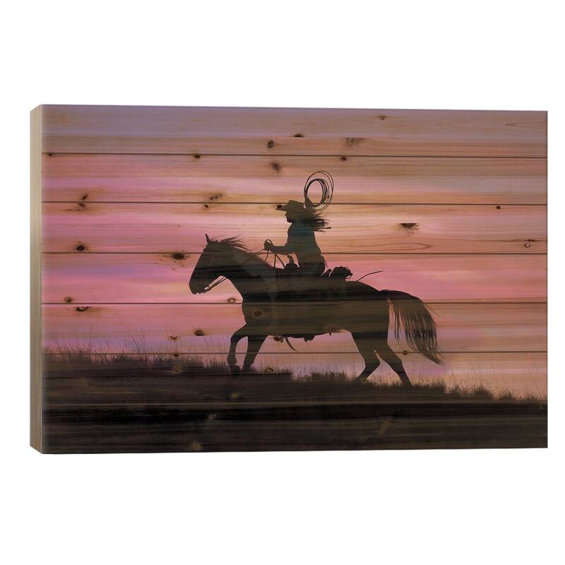 Cowboy Silhouette IV Print On Wood by Janet Fikar - Multi-Color - 26x40x1.5