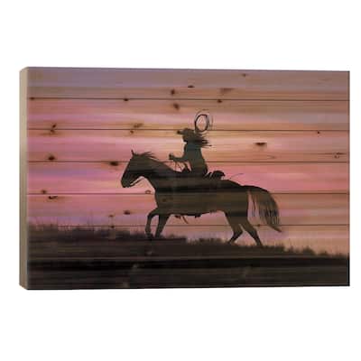 Cowboy Silhouette IV Print On Wood by Janet Fikar - Multi-Color