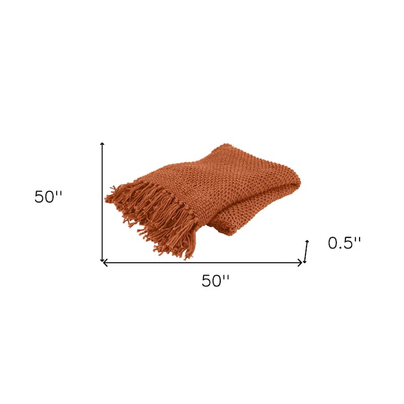 HomeRoots Orange Woven 100% Cotton Throw Blanket