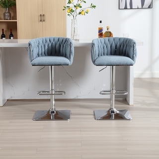 Counter Height Barstools Set of 2 Light Blue Boucle Dining Chairs with ...