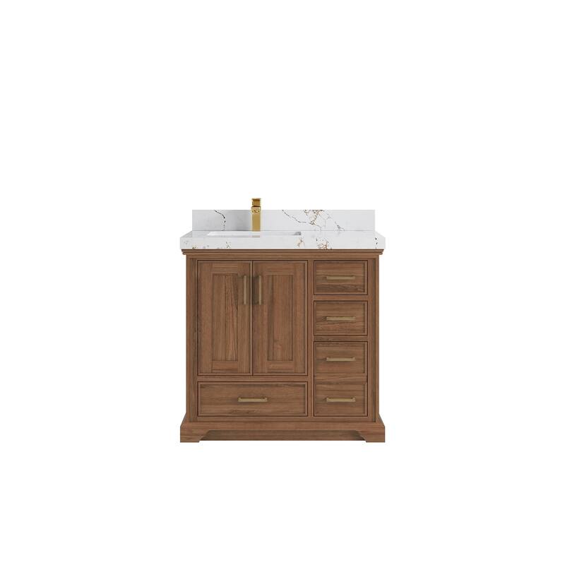 Willow Collections 36 in. W x 22 in. D Charlotte Teak Left Offset Sink Bathroom Solid Teak Vanity with Countertop