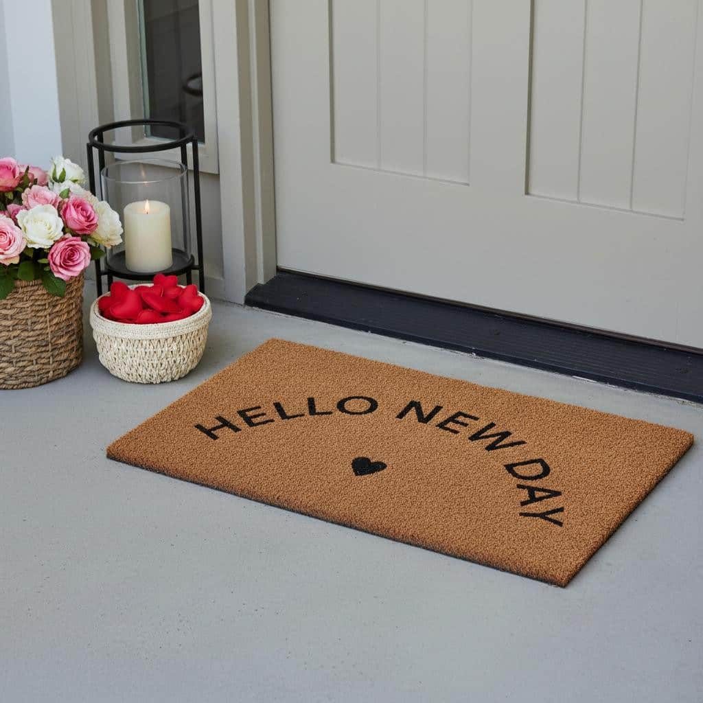 HomeRoots 17" X 29" Brown And Black Hello New Day Outdoor Coir Door Mat - 17.00' X '29.00