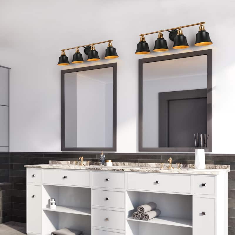 Bellee Modern Farmhouse 4-light Black Gold Dimmable Bathroom Vanity Light with Metal Shades