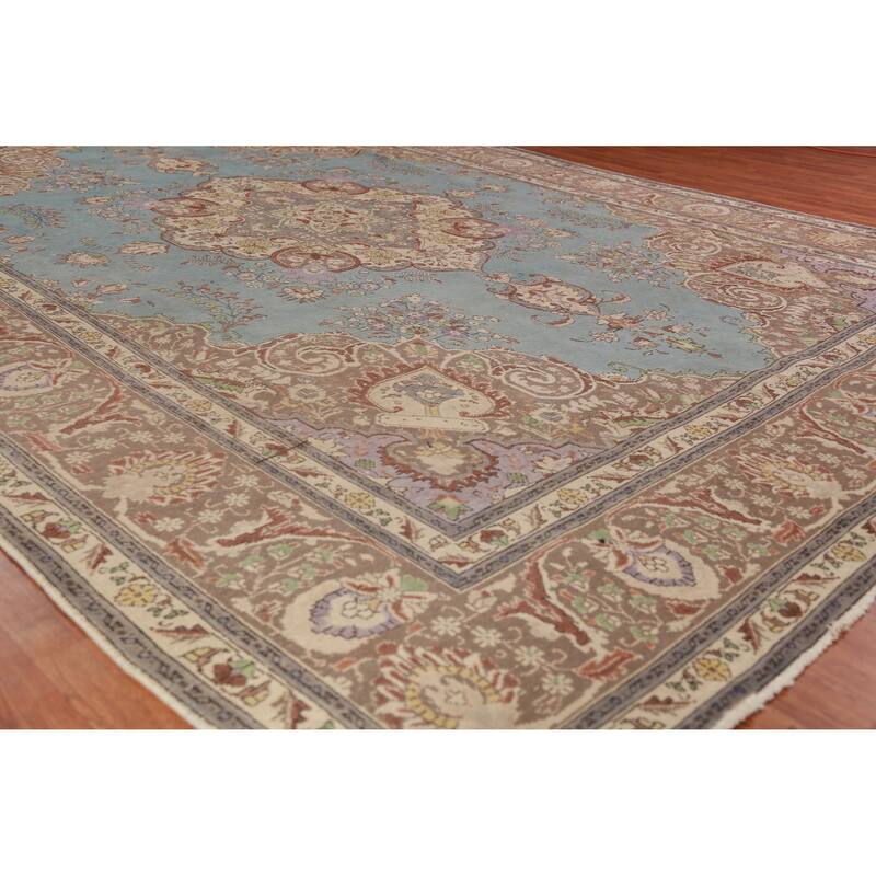 Blue Tabriz Persian Vintage Area Rug Handmade Wool Carpet - 9'6" x 12'8"