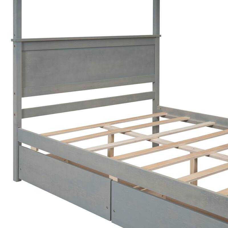 Wood Canopy Bed with two Drawers