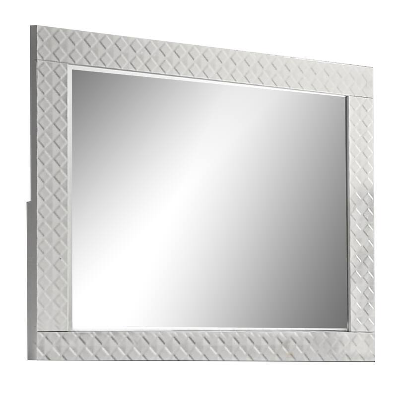 Dema Dresser Vanity Mirror, High Gloss White Textured Trim