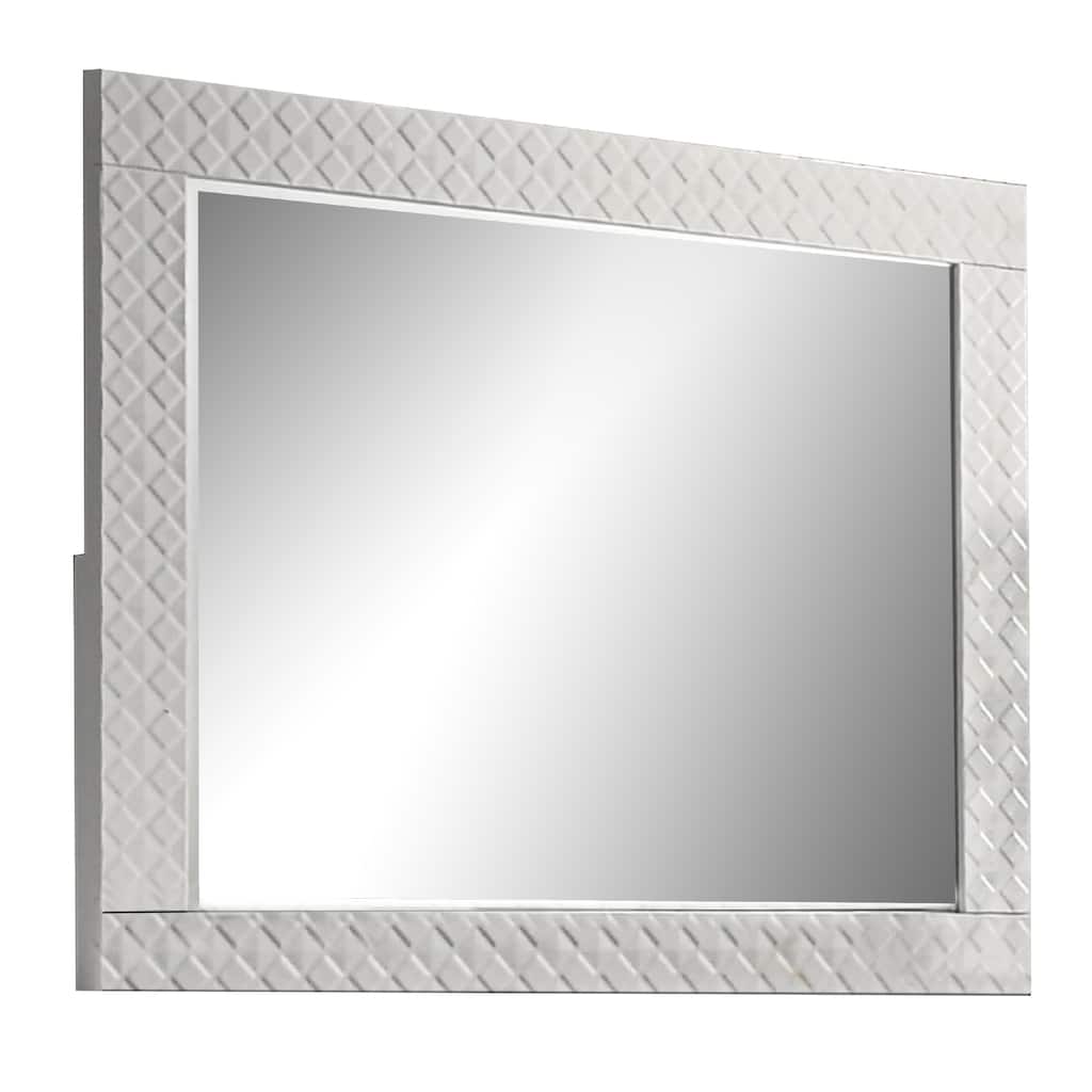 Dema Dresser Vanity Mirror, High Gloss White Textured Trim