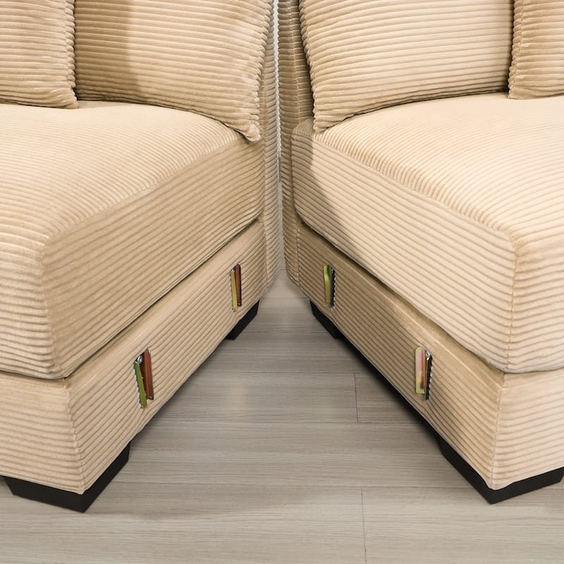 129.9" Oversized Modular Corduroy Cloud Sectional Sofa Set with Ottomans