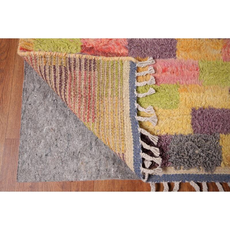 Checkered Moroccan Oriental Area Rug Hand-Knotted Wool Carpet - 6'11" x 10'4"