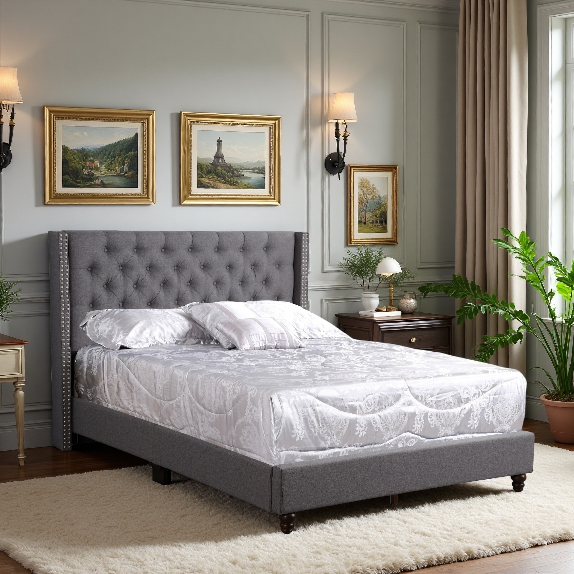 Upholstered Platform Bed with Transitional Style and Elegant Finish