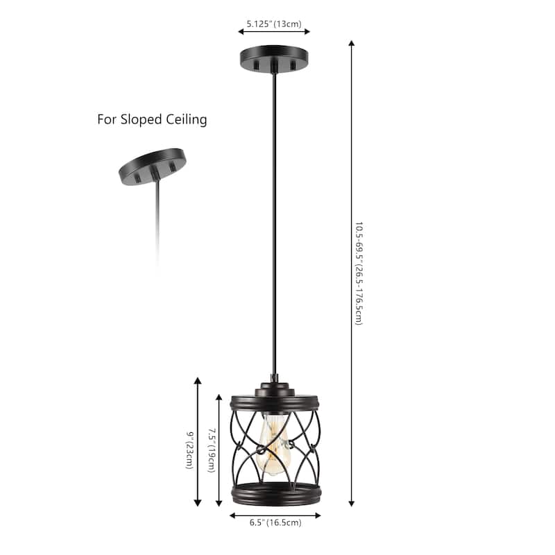 Helisa 6.5" 1-Light Farmhouse Industrial Iron Filigree Caged Jar LED Pendant, (Set of 3) by JONATHAN Y