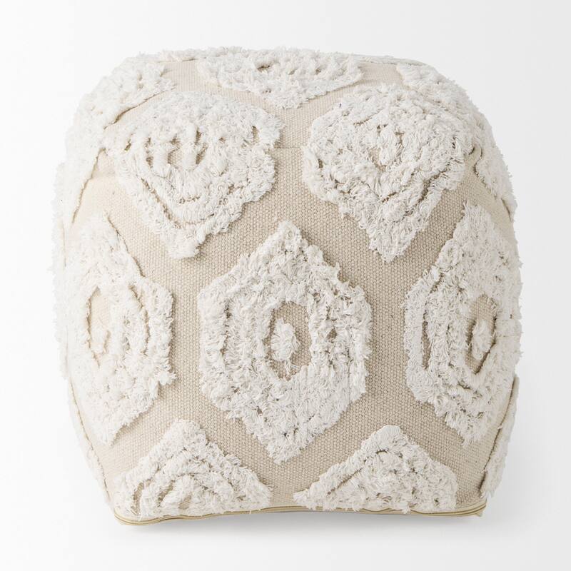 Mercana "Ekanta" Cream & Beige Patterned Cotton Square Pouf