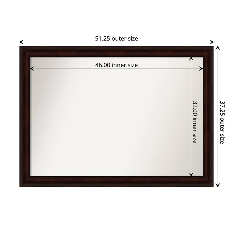 Coffee Bean Brown Framed Non-Beveled Custom Wall Mirror, Bathroom Vanity Mirror - Outer Size: 51.25 x 37.25