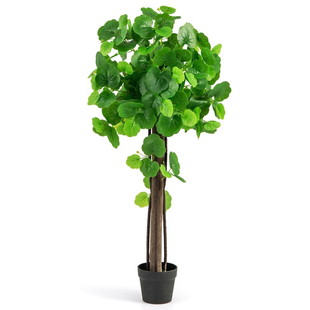Gymax 44'' Artificial Crabapple Tree w/ Real Wood Trunk Adjustable